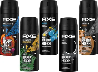 Produktbild von AXE Bodyspray Deo Spray Set 5x 150ml in beliebten Duftrichtungen für besonders viel Frische und Abwechslung, ohne Aluminium, mit 48h Schutz