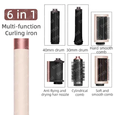 Produktbild von Multifunktionaler Haarstyler - 6-in-1 Haartrockner und automatischer Lockenstab - 110000 U/min Hochgeschwindigkeitsmotor - Negative Ionen - 1200–1599 W - 3 Stufen - Rosa