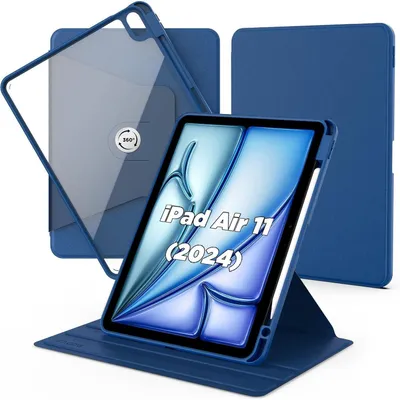 Produktbild von Hülle für iPad Air M3/M2 11 Zoll mit Stifthalter 360 Grad drehbar stoßfest transparent Meeresblau