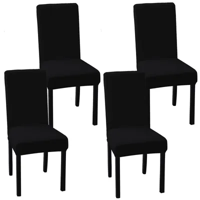 Stretch-Stuhlbezüge für Esszimmer, 4er-Set, Schwarz, waschbar