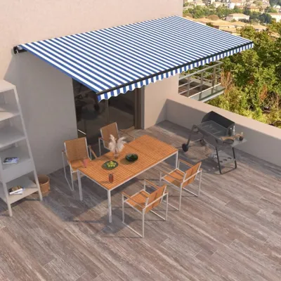 Produktbild von Markise Manuell Einziehbar 600x350 cm Blau und Weiß 3069236