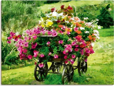 Produktbild von ARTland Leinwandbild Kutsche mit Blumen Größe: 60x45 cm