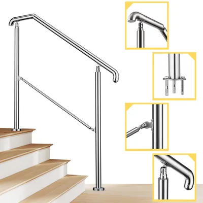 Produktbild von AICA 136x102cm Edelstahl-Treppengeländer, Eingangshandlauf, Verstellbar Geländer für 3-4 Stufen, Silber