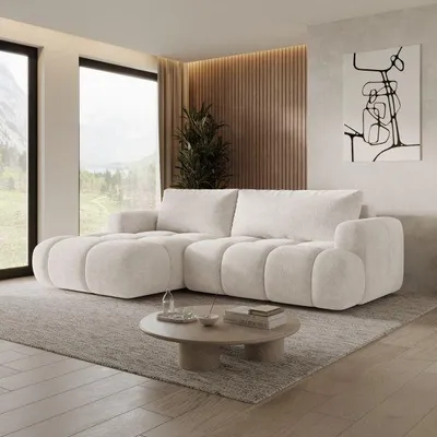 Produktbild von MORELLO Cloud Ecksofa Bouclé mit DL-Mechanismus, Schlaffunktion 140 x 210 cm und Bettkasten, Links – Monte 03
