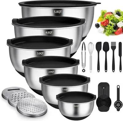 Produktbild von Famanu Mischschüsselset 6-teilig - Edelstahl mit Deckel und Silikonboden