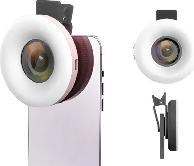 Obrázek produktu pro LED prstencová lampa + makro objektiv 15x + klip na smartphone / C125 / růžová