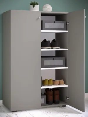 Produktbild von VCM Holz-Schuhschrank | Maße: H. 110 x B. 70 x T. 39 cm | Allzweckschrank | 5 Fächer | 2 Drehtüren– Lona