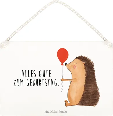 Produktbild von Mr. & Mrs. Panda Schild Igel Luftballon DIN A4 - Weiß - Geschenk, Lustige Sprüche, Türschild, Herzlichen Glückwunsch, kleine aufmerksamkeit, Wandbild Holz, Happy Birthday