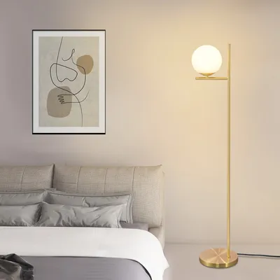 Produktbild von ZMH Stehlampe Gold 1 Flammig Modern Standleuchte  E27  Vintage Standlampe mit Weiß Glas Lampenschirmen Fußschalter Metall für Wohnzimmer Schlafzimmer Büro