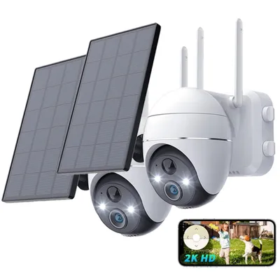 Produktbild von 2 Stück Überwachungskamera Aussen Akku 2K PTZ WLAN Kamera Überwachung Außen mit Solarpanel PIR Bewegungsmelder Farbnachtsicht Sirene/Weißlichtalarm