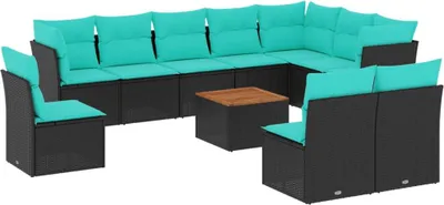 Produktbild von vidaXL 11-tlg. Garten-Sofagarnitur mit Kissen Schwarz Poly Rattan