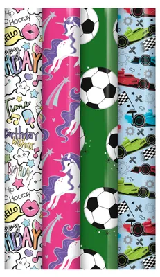 Produktbild von Geschenkpapier für Jungen und Mädchen – Geschenkpapier für Kinder – 300 x 70 cm – 4 Rollen