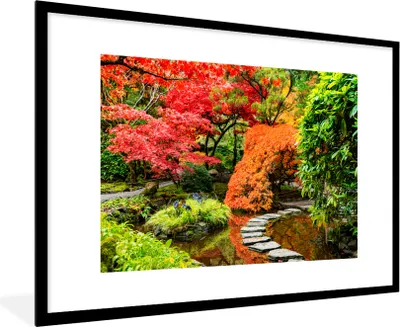 Produktbild von MuchoWow® Gerahmtes Poster Bäume - Japanisch - Steine - Weg - Natur 90x60 cm - Poster mit Schwarzem Bilderrahmen Wandposter Rahmen Foto Bilder - Wanddekoration - Fotos
