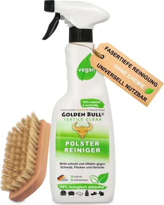 Produktbild von Golden Bull® Polsterreiniger 500ml + Polsterbürste - Natürlicher Polster Reiniger & Fleckenentferner für Auto, Sofa, Couch und Polstermöbel