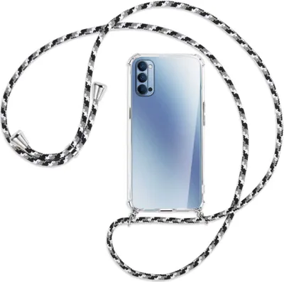 Produktbild von Handykette Backcover-Schutzhülle mit Band (Metall silberfarben) für Oppo Reno4 5G - schwarz/grau/weiß