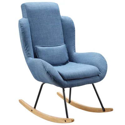 Produktbild von WOHNLING Schaukelstuhl CAPRI Relaxsessel Blau Schwingsessel Stoff Schwingstuhl