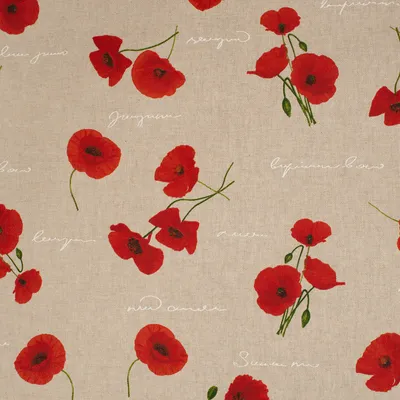 Produktbild von Dekostoff Meterware Leinenlook Mohnblumen natur rot grün weiß 1,40m