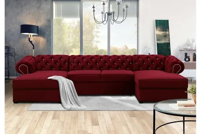 Obrázok produktu pre Rohová sedačka FURMEB 24, model SWAROWSKI U, s možnosťou rozloženia na lôžko, rozmer 348x180 cm, s prešívaním a vzorom diamantu, farba: vínová