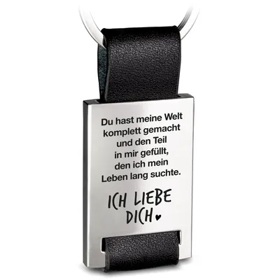 Produktbild von "Meine Welt" Rectangle-Schlüsselanhänger mit Gravur aus Leder - Liebevolles Geschenk für Ehemann Ehefrau Partner Partnerin
