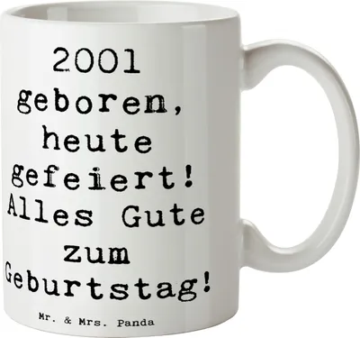 Produktbild von Mr. & Mrs. Panda Tasse Spruch 2001 Geburtstag - Weiß - Geschenk, Teetasse, Happy Birthday, Geschenkidee, Jahr, Becher, Pott, Geburtstagsgeschenk, Alter, schöne, Jahrgang