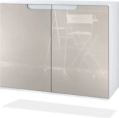 Produktbild von Vladon Kommode Sylt V3, Moderner Küchenschrank mit 2 großen Türen Weiß matt / Sandgrau Hochglanz (92,5 x 73.5 x 35)