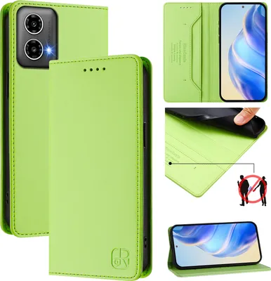 Produktbild von Lederhülle für Motorola Moto G45 / G34 Hülle Flip Brieftasche Kartenfächern Ständer Schutzhülle Grün