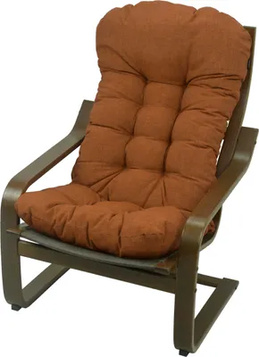 A brown armchair with an orange cushion, shown against a white background.