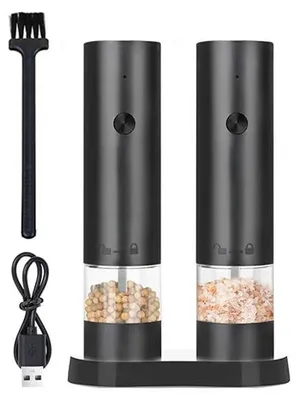 Obrázok produktu pre Elektrický mlynček na soľ a korenie s USB nabíjaním, nastaviteľnou hrubosťou mletia, veľkou kapacitou a automatickým mletím korenín do kuchyne. Farba: 2 ks