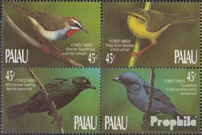 Produktbild von Briefmarken Palau-Inseln 1990 Mi 347-350 Viererblock (kompl.Ausg.) postfrisch Vögel