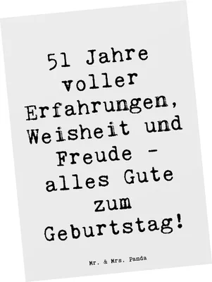 Produktbild von Mr. & Mrs. Panda Postkarte Spruch 51. Geburtstag - Weiß - Geschenk, Happy Birthday, Ansichtskarten, Ansichtskarte, Freude, Postkarten, Alter, Jubiläum, besondere Anlässe