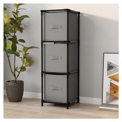 Produktbild von Lagerschrank mit 3 Stoffschubladen in Grau, 34x34x101 cm, Stahl