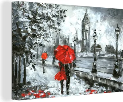 Produktbild von OneMillionCanvasses® - Leinwandbilder - 140x90 cm, Gemälde - Regenschirm - Öl, Wandbilder Kunstdruck Wanddekoration - Foto auf Leinwand - Gemälde auf Holzrahmen