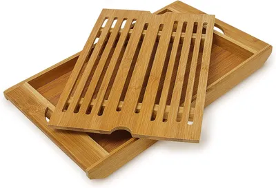 Imagen del producto de Tabla de cortar con recogedor de migas - Bambú - 3 x 37 x 21,5 cm - Tabla para pan - Fácil limpieza - Natural
