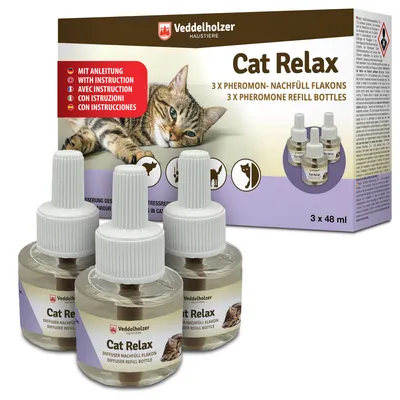 Produktbild von Veddelholzer Relax Cat Pheromone Katzen Nachfüll Set bestehend aus 3 x 45ml Flakon Beruhigungsmittel für Katzen Entspannungs & Anti Stress Mittel