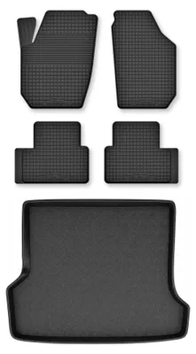 Image de Tapis en caoutchouc + bac de coffre pour Volvo V70 II 2000-2007 (break) – 5 pièces, noirs, semi-universel, adapté