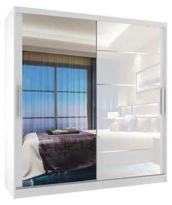 Produktbild von BELINI Verona MGB Schiebetürenschrank 158 cm Weiß Hochglanz - Kleiderschrank mit Spiegel & 2 Schubladen, Schlafzimmer