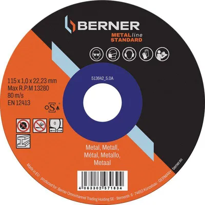 Zdjęcie produktu dla Tarcza szlifierska Cema Berner Metalline Standard płaska 115 x 1,0 x 22,23 mm