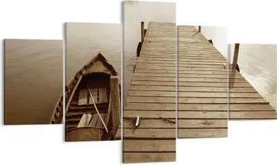 Produktbild von Bild auf Leinwand - Leinwandbild - 5 Teile - Brücke Boot Sepia - 125x70cm - Wand Bild - Wanddeko - Wandbilder - Leinwanddruck - Bilder - Wanddekoration - Leinwand bilder - Wandbild - EA125x70-4135