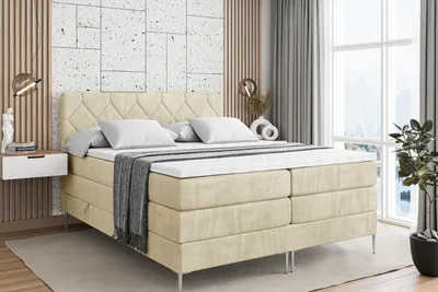 Produktbild von ALTDECOR Boxspringbett mit Silber Füßen, Matratze und Lattenrost, Topper, Polsterbett mit Bettkasten, Bett mit Stauraum H3- und H4- Matratze, Doppelbett -CATOR-FS KING-140x200 - Beige Casablanca