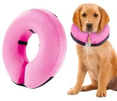 Aufblasbarer Hunde-Halskragen, verstellbar, Rosa XL