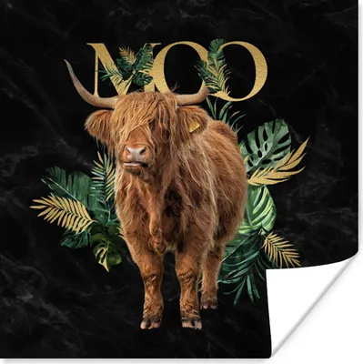 Produktbild von MuchoWow® Poster Schottischer Highlander - Gold - Marmor 75x75 cm - Wand Dekoration