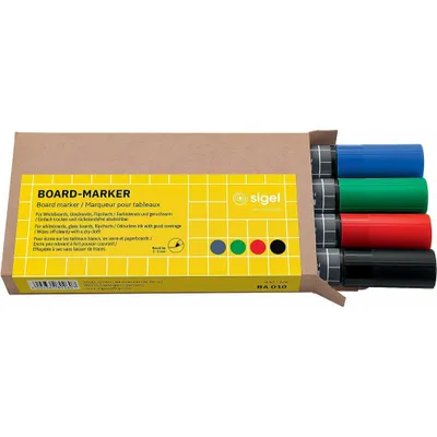 Obrázek produktu pro Sigel 4 Whiteboard- und Flipchart-Marker farbsortiert 2.0 - 3.0 mm