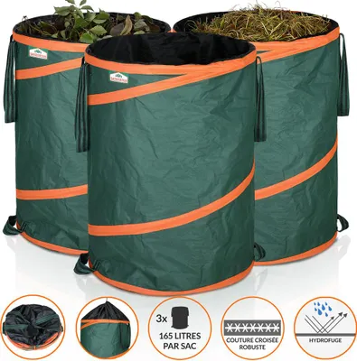 Image de GARDEBRUK - 3x Sac de déchets de jardin 165L max. 30kg par sac tissu renforcé hydrofuge ordures bac