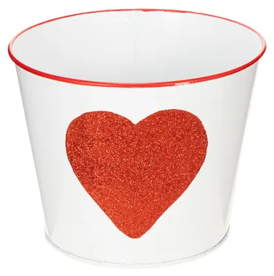 Produktbild von Blumentopf Weiß Herz Rot Ø18cm H13,5cm Übertopf Metall