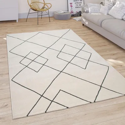 Immagine prodotto di Tappeto soggiorno moderno Skandi motivo a rombi pelo corto chiaro in bianco dimensioni 120x170 cm