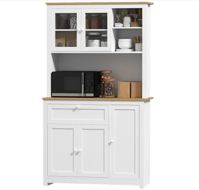 Produktbild von Moderne Küchenschrank, 1 Vitrine, 1 offenes Regal, 1 Schublade, Wohnzimmerunterschrank 2 Schränke
