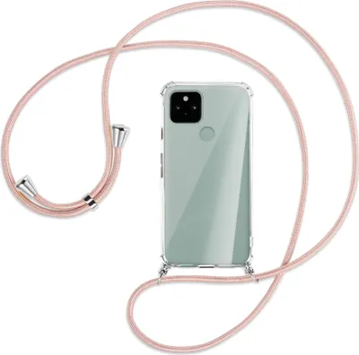 Produktbild von Handykette Backcover-Schutzhülle mit Band (Metall silberfarben) für Google Pixel 5 - roségold
