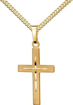 Produktbild von Kreuz-Anhänger mit hochwertigem Diamantschliff für Damen, Herren und Kinder als Kettenanhänger Gold-Kreuz 333 Gold 8 Karat mit Schmuck-Etui und Halskette 925 Silber vergoldet