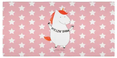Produktbild von Mr. & Mrs. Panda Handtuch Einhorn Dankeschön - Rot Pastell - Geschenk, Vielen Dank, Baumwollhandtuch, Händehandtuch, Danksagung, Einhörner, 50x100, Danke, Flauschtuch
