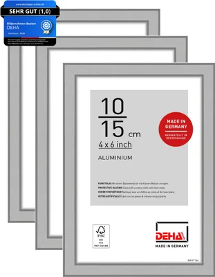 Produktbild von DEHA Design Aluminium Portraitrahmen, Bilderrahmen 3er SET Boston, 10x15 cm, Struktur Silber Matt